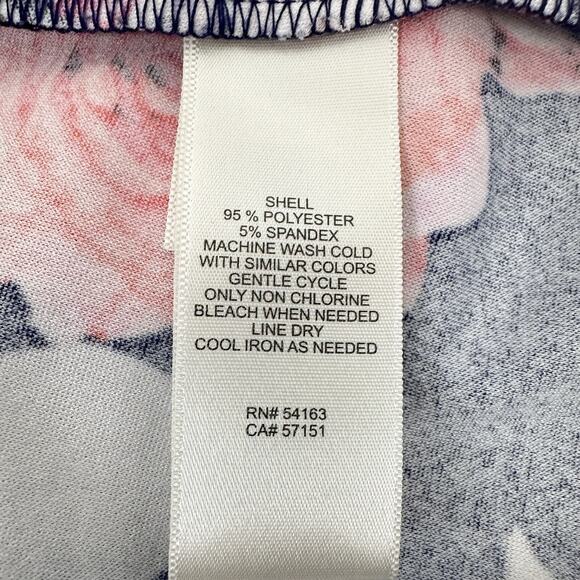 Eliza J Floral Print Shift Dress 12 Navy Blue Pink Bell Sleeve Wedding Guest - Picture 10 of 15